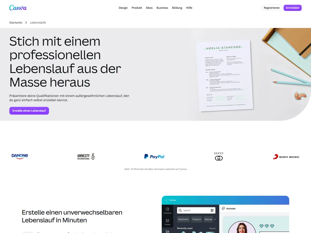 Screenshot of the Canva website