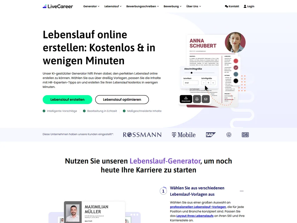 Screenshot of the LiveCareer website